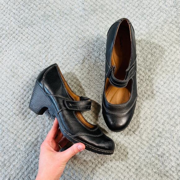 Thom McAn Black Leather Round Toe Strappy Comfort Heeled Clogs Shoes Wmns 11 - Picture 1 of 5